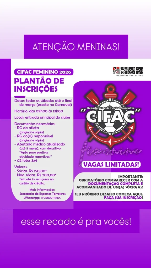 Fetebol Feminino: CIFAC Feminino 2026 abre plantão de inscrições com vagas limitadas