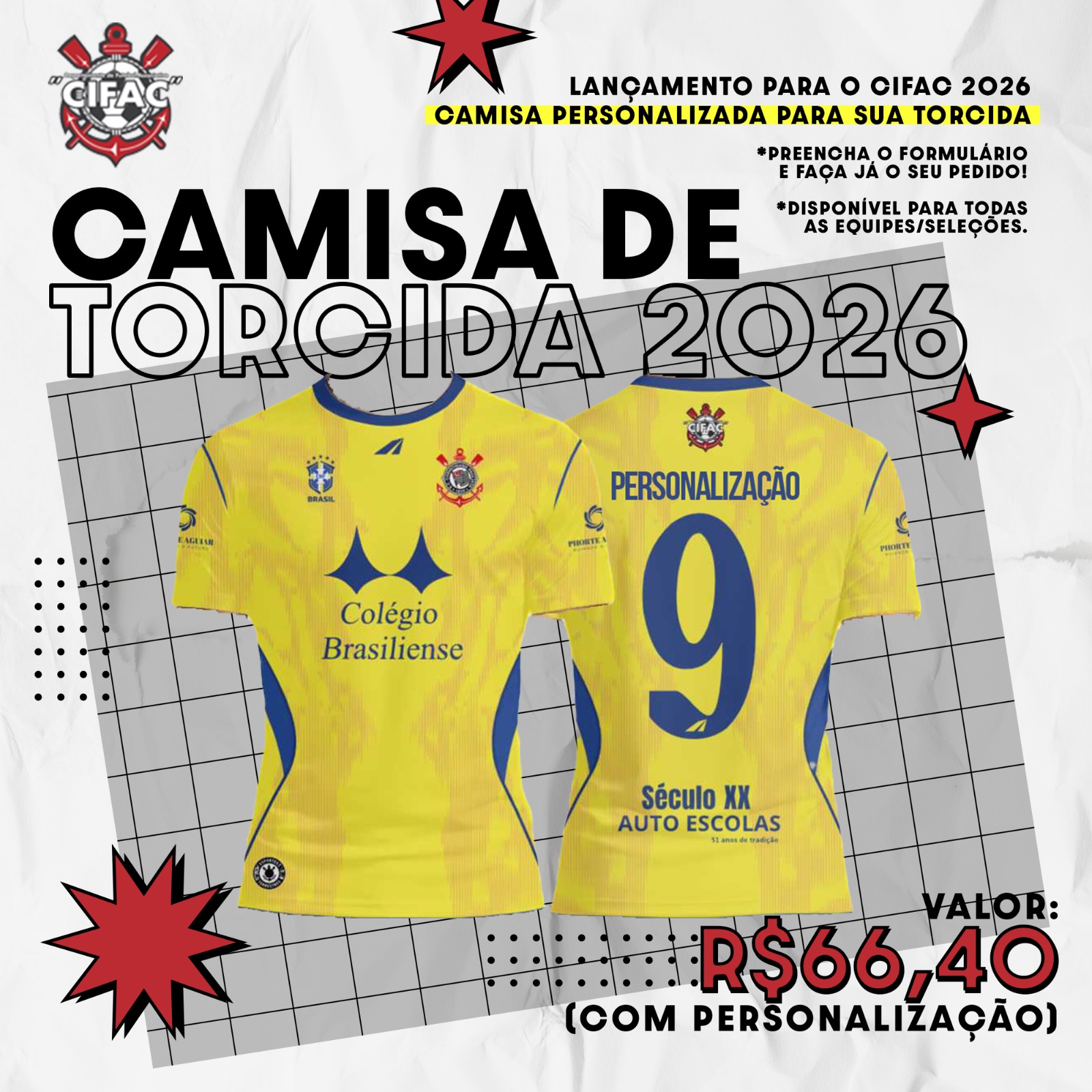 Segunda remessa da Camisa de Torcida Oficial do CIFAC 2026 – Auto Escolas Século XX